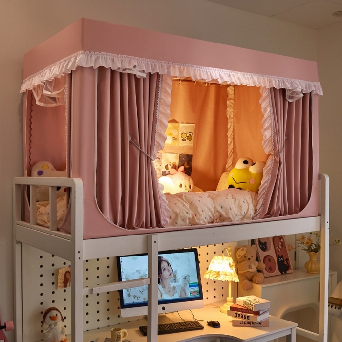 91家纺网 家纺一手货源 找家纺 （总）雪姿家纺 2025新款A类纯色花边款物理强遮光纳米技术环保透气超强遮光防蚊学生坐床蚊帐