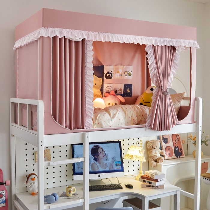 91家纺网 家纺一手货源 找家纺 （总）雪姿家纺 2025新款A类纯色花边款物理强遮光纳米技术环保透气超强遮光防蚊学生坐床蚊帐