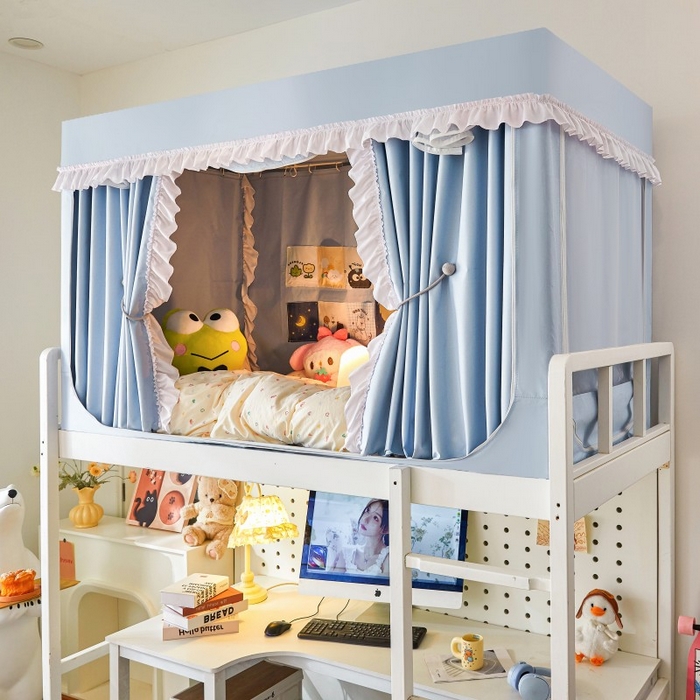 91家纺网 家纺一手货源 找家纺 （总）雪姿家纺 2025新款A类纯色花边款物理强遮光纳米技术环保透气超强遮光防蚊学生坐床蚊帐