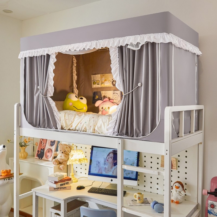 91家纺网 家纺一手货源 找家纺 （总）雪姿家纺 2025新款A类纯色花边款物理强遮光纳米技术环保透气超强遮光防蚊学生坐床蚊帐