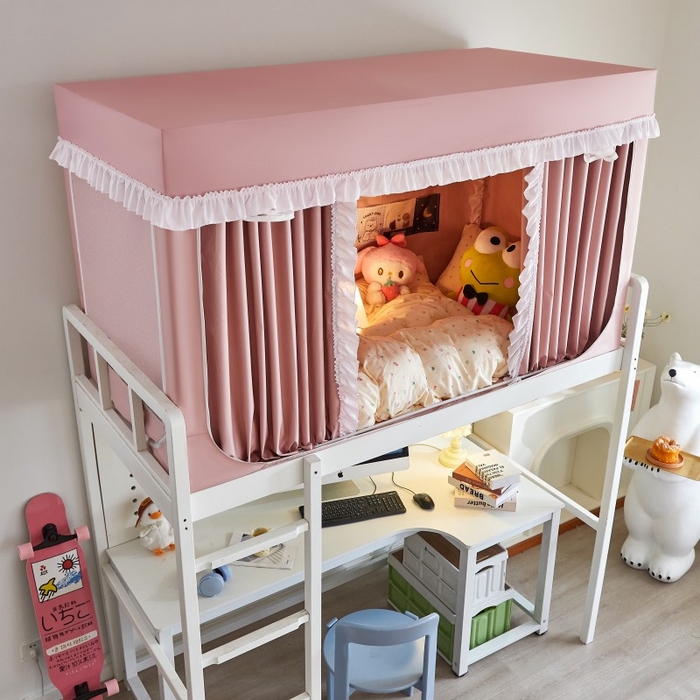 91家纺网 家纺一手货源 找家纺 雪姿家纺 2025新款A类纯色花边款物理强遮光纳米技术环保透气超强遮光防蚊学生坐床蚊帐 纯色花边款-粉玉色