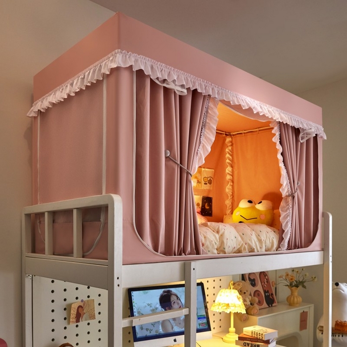 91家纺网 家纺一手货源 找家纺 雪姿家纺 2025新款A类纯色花边款物理强遮光纳米技术环保透气超强遮光防蚊学生坐床蚊帐 纯色花边款-粉玉色