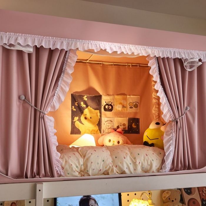 91家纺网 家纺一手货源 找家纺 雪姿家纺 2025新款A类纯色花边款物理强遮光纳米技术环保透气超强遮光防蚊学生坐床蚊帐 纯色花边款-粉玉色