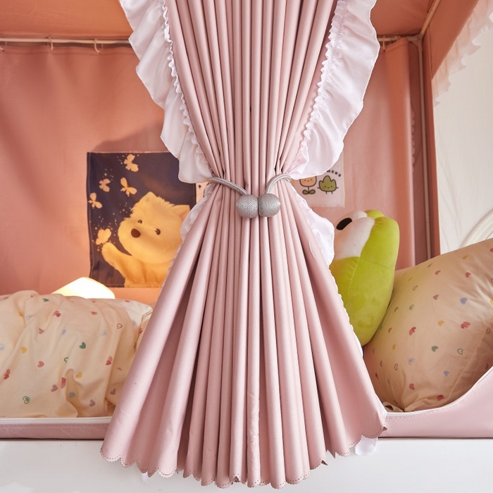 91家纺网 家纺一手货源 找家纺 雪姿家纺 2025新款A类纯色花边款物理强遮光纳米技术环保透气超强遮光防蚊学生坐床蚊帐 纯色花边款-粉玉色