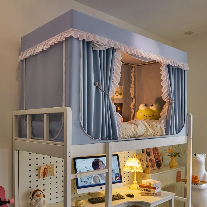 91家纺网 家纺一手货源 找家纺 雪姿家纺 2025新款A类纯色花边款物理强遮光纳米技术环保透气超强遮光防蚊学生坐床蚊帐 纯色花边款-淡兰色