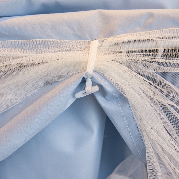 91家纺网 家纺一手货源 找家纺 雪姿家纺 2025新款A类纯色花边款物理强遮光纳米技术环保透气超强遮光防蚊学生坐床蚊帐 纯色花边款-淡兰色