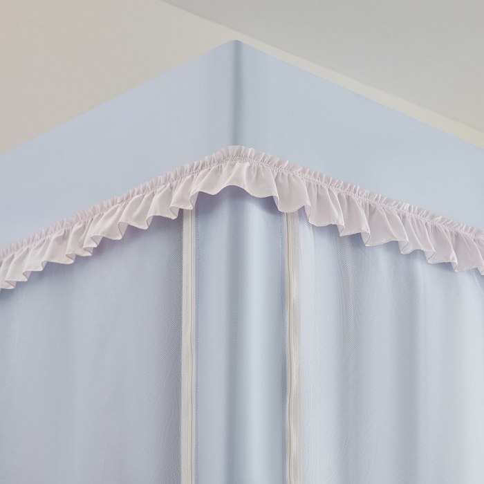 91家纺网 家纺一手货源 找家纺 雪姿家纺 2025新款A类纯色花边款物理强遮光纳米技术环保透气超强遮光防蚊学生坐床蚊帐 纯色花边款-淡兰色