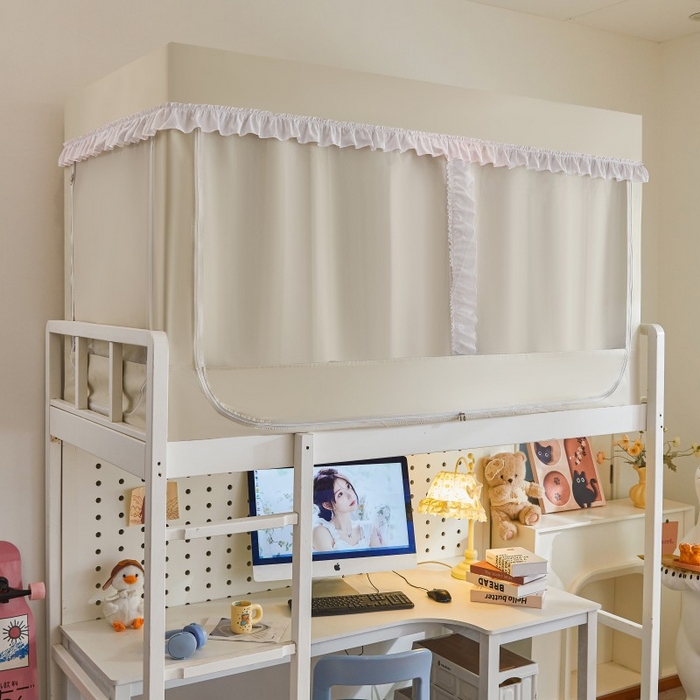 91家纺网 家纺一手货源 找家纺 雪姿家纺 2025新款A类纯色花边款物理强遮光纳米技术环保透气超强遮光防蚊学生坐床蚊帐 纯色花边款-卡其色