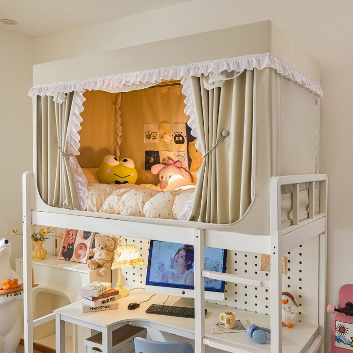 91家纺网 家纺一手货源 找家纺 雪姿家纺 2025新款A类纯色花边款物理强遮光纳米技术环保透气超强遮光防蚊学生坐床蚊帐 纯色花边款-卡其色