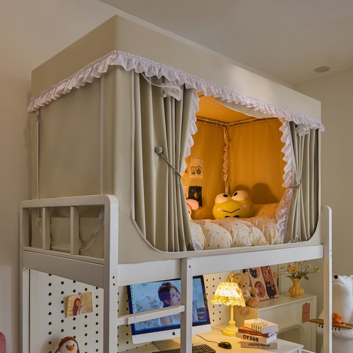 91家纺网 家纺一手货源 找家纺 雪姿家纺 2025新款A类纯色花边款物理强遮光纳米技术环保透气超强遮光防蚊学生坐床蚊帐 纯色花边款-卡其色