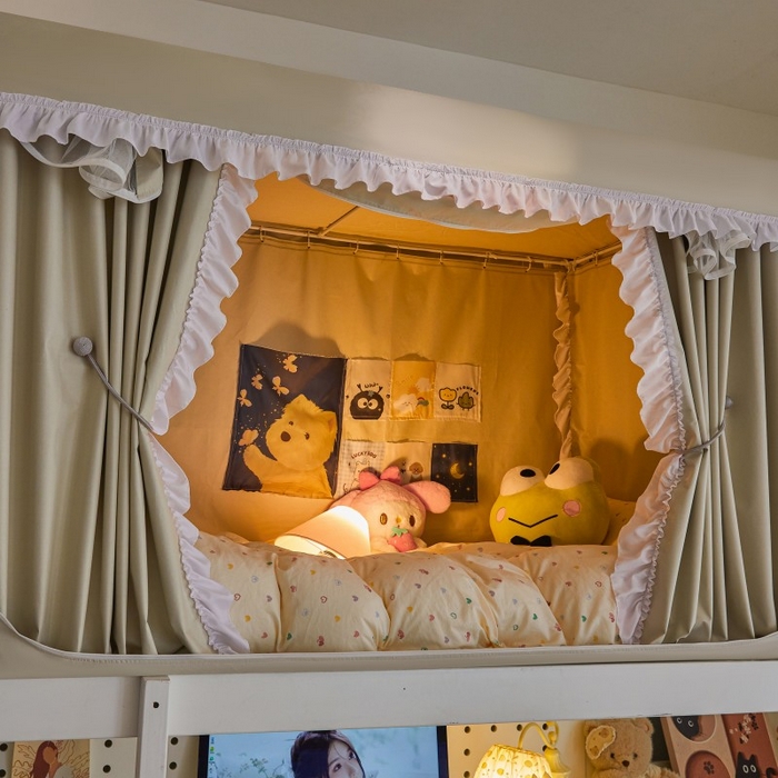 91家纺网 家纺一手货源 找家纺 雪姿家纺 2025新款A类纯色花边款物理强遮光纳米技术环保透气超强遮光防蚊学生坐床蚊帐 纯色花边款-卡其色