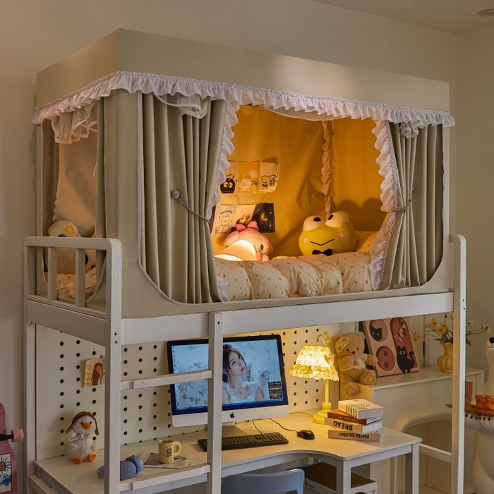 91家纺网 家纺一手货源 找家纺 雪姿家纺 2025新款A类纯色花边款物理强遮光纳米技术环保透气超强遮光防蚊学生坐床蚊帐 纯色花边款-卡其色