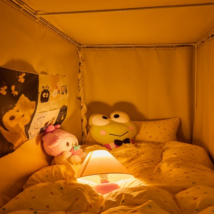 91家纺网 家纺一手货源 找家纺 雪姿家纺 2025新款A类纯色花边款物理强遮光纳米技术环保透气超强遮光防蚊学生坐床蚊帐 纯色花边款-卡其色