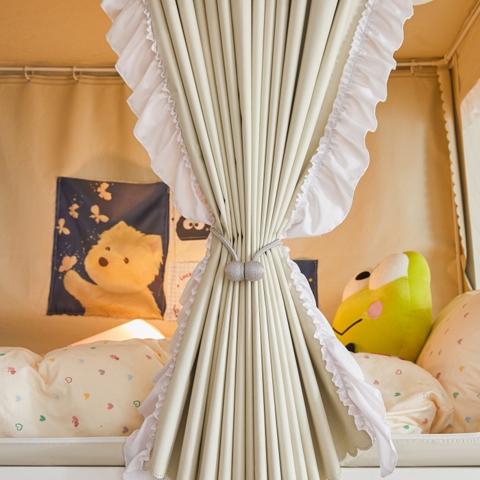 91家纺网 家纺一手货源 找家纺 雪姿家纺 2025新款A类纯色花边款物理强遮光纳米技术环保透气超强遮光防蚊学生坐床蚊帐 纯色花边款-卡其色