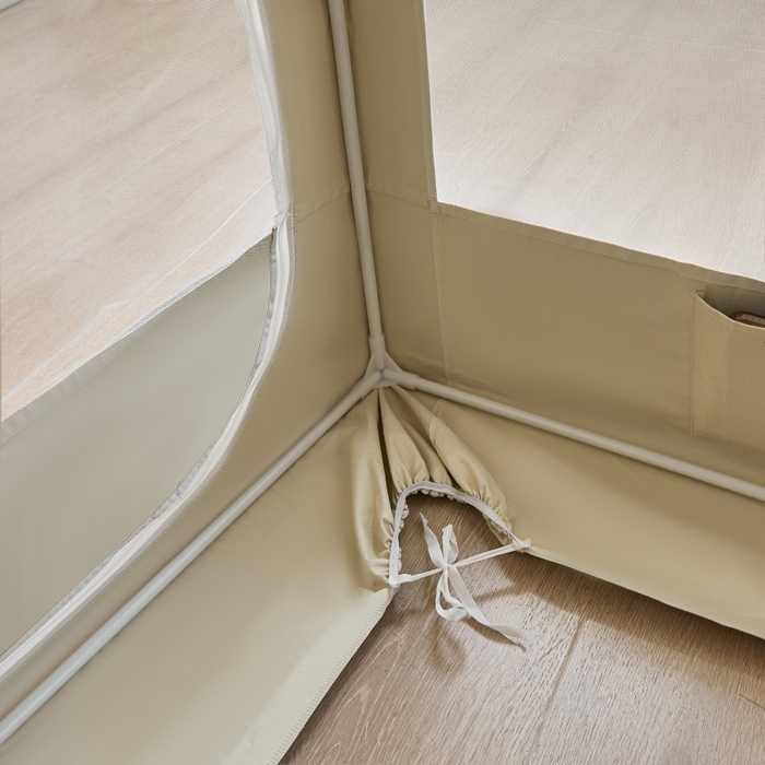 91家纺网 家纺一手货源 找家纺 雪姿家纺 2025新款A类纯色花边款物理强遮光纳米技术环保透气超强遮光防蚊学生坐床蚊帐 纯色花边款-卡其色