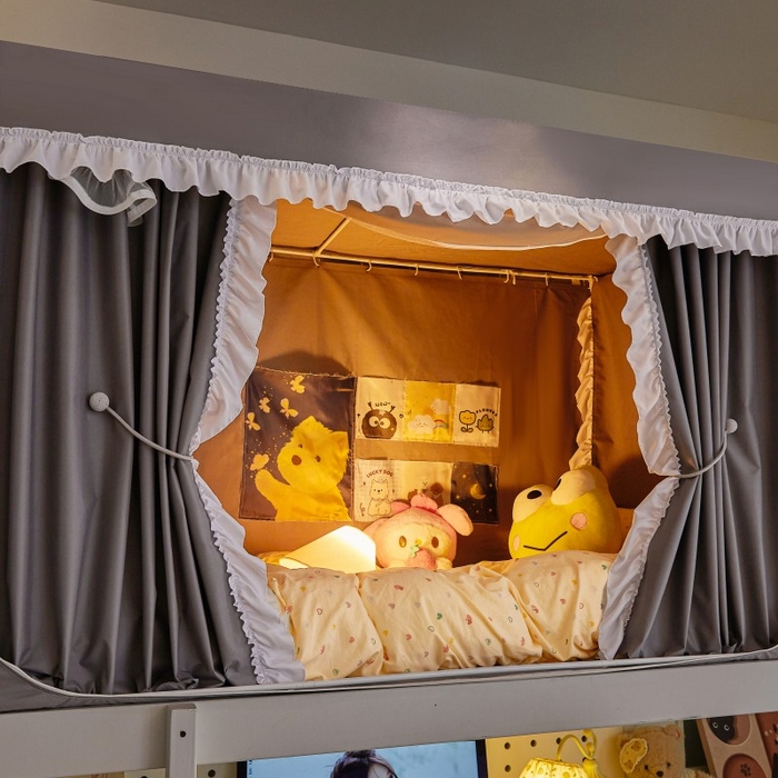 91家纺网 家纺一手货源 找家纺 雪姿家纺 2025新款A类纯色花边款物理强遮光纳米技术环保透气超强遮光防蚊学生坐床蚊帐 纯色花边款-时尚灰