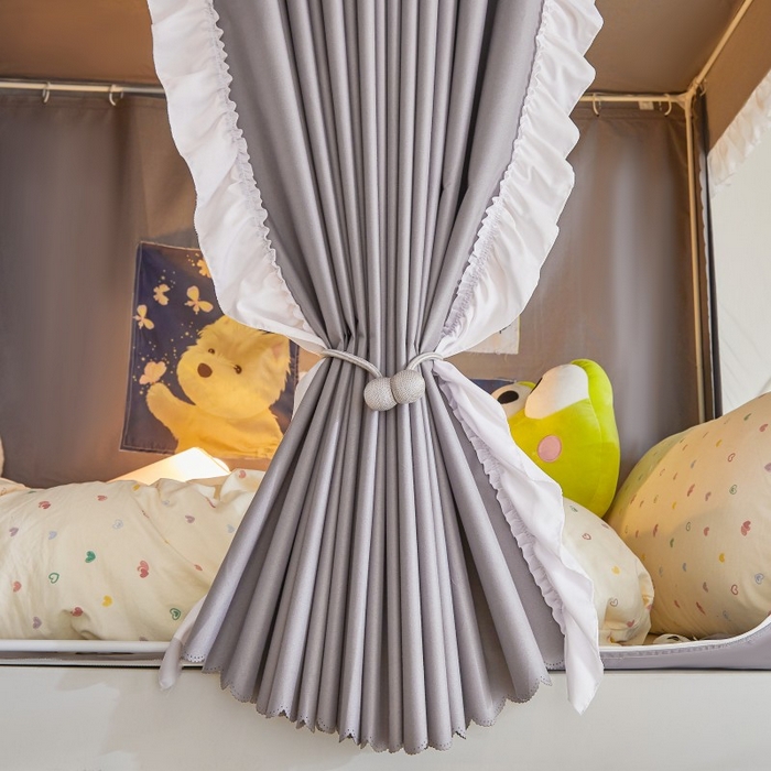 91家纺网 家纺一手货源 找家纺 雪姿家纺 2025新款A类纯色花边款物理强遮光纳米技术环保透气超强遮光防蚊学生坐床蚊帐 纯色花边款-时尚灰