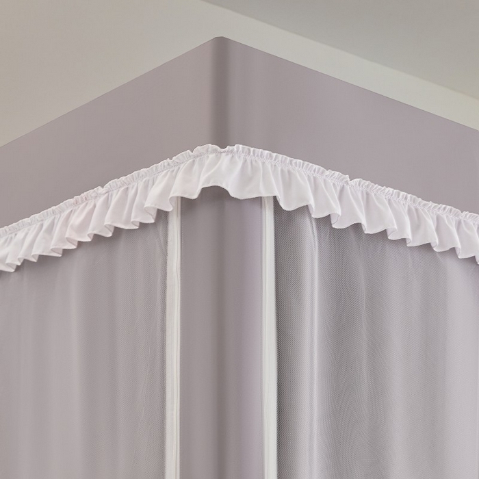 91家纺网 家纺一手货源 找家纺 雪姿家纺 2025新款A类纯色花边款物理强遮光纳米技术环保透气超强遮光防蚊学生坐床蚊帐 纯色花边款-时尚灰