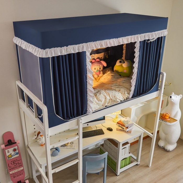 91家纺网 家纺一手货源 找家纺 雪姿家纺 2025新款A类纯色花边款物理强遮光纳米技术环保透气超强遮光防蚊学生坐床蚊帐 纯色花边款-宝石蓝