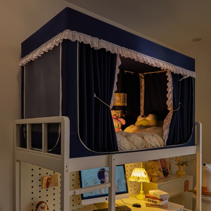 91家纺网 家纺一手货源 找家纺 雪姿家纺 2025新款A类纯色花边款物理强遮光纳米技术环保透气超强遮光防蚊学生坐床蚊帐 纯色花边款-宝石蓝