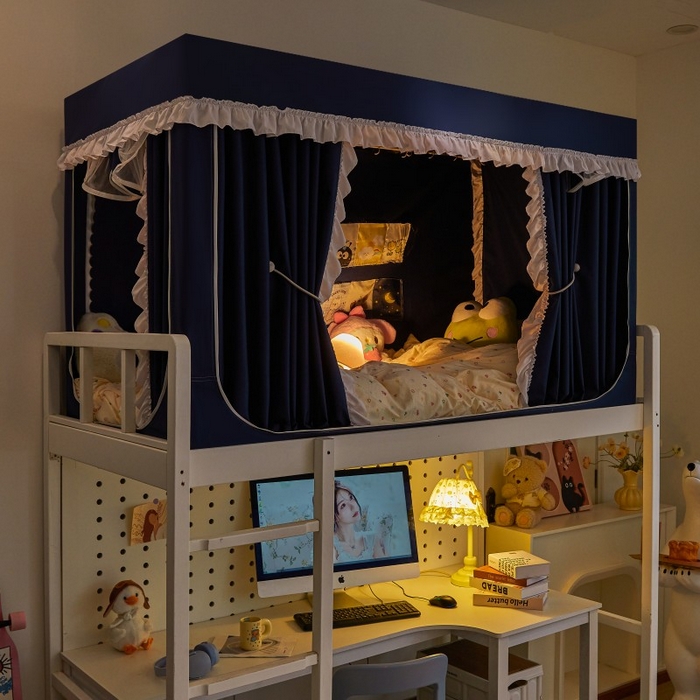 91家纺网 家纺一手货源 找家纺 雪姿家纺 2025新款A类纯色花边款物理强遮光纳米技术环保透气超强遮光防蚊学生坐床蚊帐 纯色花边款-宝石蓝