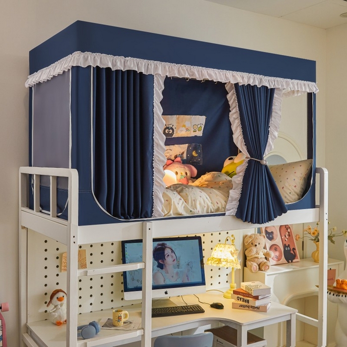 91家纺网 家纺一手货源 找家纺 雪姿家纺 2025新款A类纯色花边款物理强遮光纳米技术环保透气超强遮光防蚊学生坐床蚊帐 纯色花边款-宝石蓝