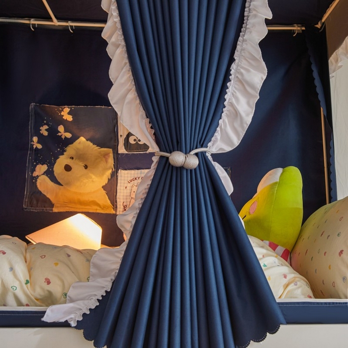 91家纺网 家纺一手货源 找家纺 雪姿家纺 2025新款A类纯色花边款物理强遮光纳米技术环保透气超强遮光防蚊学生坐床蚊帐 纯色花边款-宝石蓝