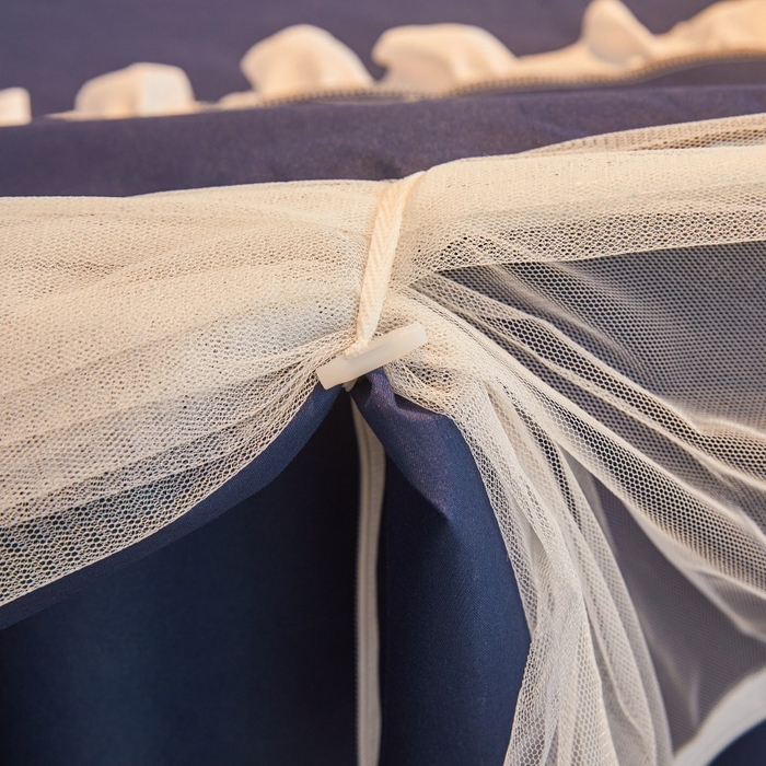 91家纺网 家纺一手货源 找家纺 雪姿家纺 2025新款A类纯色花边款物理强遮光纳米技术环保透气超强遮光防蚊学生坐床蚊帐 纯色花边款-宝石蓝