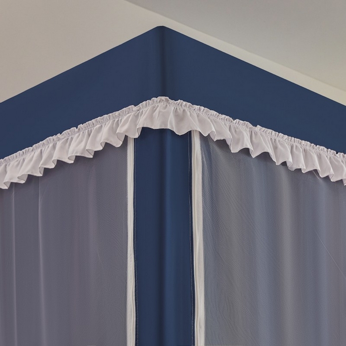 91家纺网 家纺一手货源 找家纺 雪姿家纺 2025新款A类纯色花边款物理强遮光纳米技术环保透气超强遮光防蚊学生坐床蚊帐 纯色花边款-宝石蓝