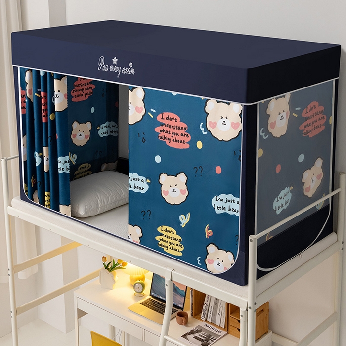 91家纺网 家纺一手货源 找家纺 兆星家纺 2025新款普通上下铺蚊帐 好奇小熊