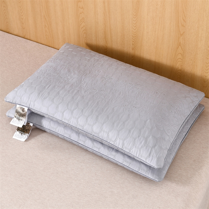 大熊枕芯 2025新款简约绗绣全荞麦壳枕芯枕头荞麦枕枕头枕芯 简约绗绣荞麦枕-灰色 48x74cm/对