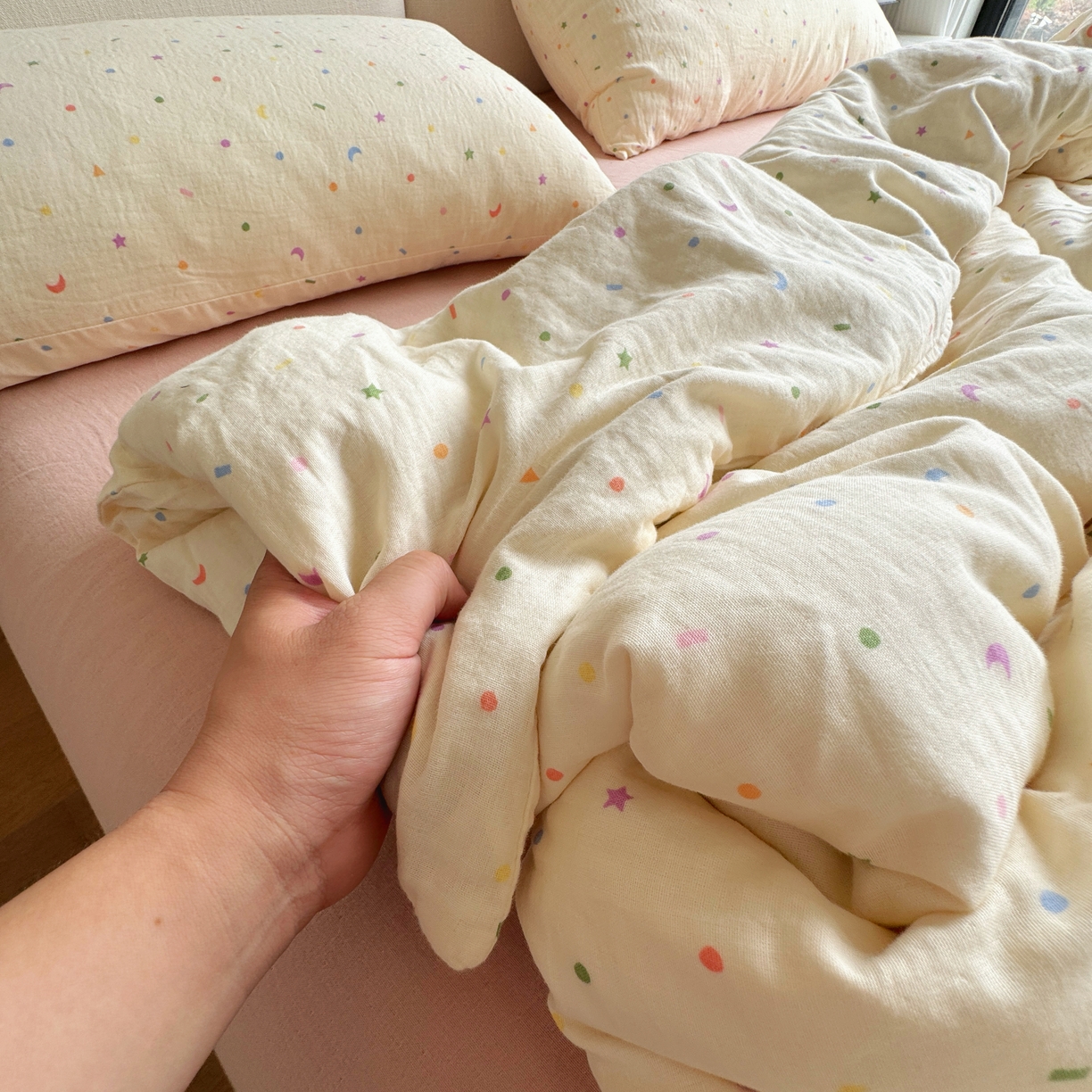 91家纺网 家纺一手货源 找家纺 （总）8+8 2025新款全棉A类母婴级抗菌有氧全棉双层纱亲肤全棉小清新印花三件套四件套