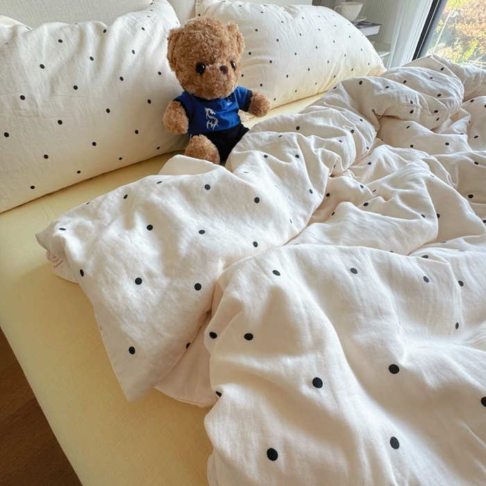 91家纺网 家纺一手货源 找家纺 8+8 2025新款全棉A类母婴级抗菌有氧全棉双层纱亲肤全棉小清新印花三件套四件套 简约款-冰激凌