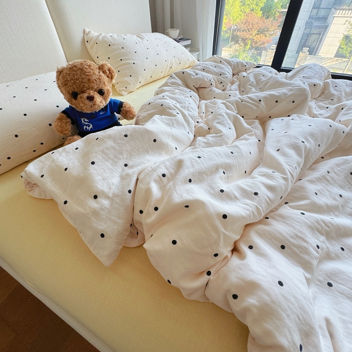 91家纺网 家纺一手货源 找家纺 8+8 2025新款全棉A类母婴级抗菌有氧全棉双层纱亲肤全棉小清新印花三件套四件套 简约款-冰激凌