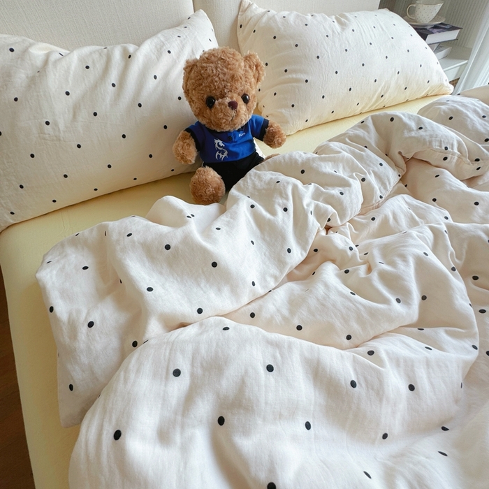 91家纺网 家纺一手货源 找家纺 8+8 2025新款全棉A类母婴级抗菌有氧全棉双层纱亲肤全棉小清新印花三件套四件套 简约款-冰激凌