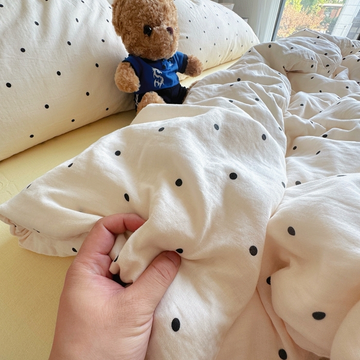 91家纺网 家纺一手货源 找家纺 8+8 2025新款全棉A类母婴级抗菌有氧全棉双层纱亲肤全棉小清新印花三件套四件套 简约款-冰激凌