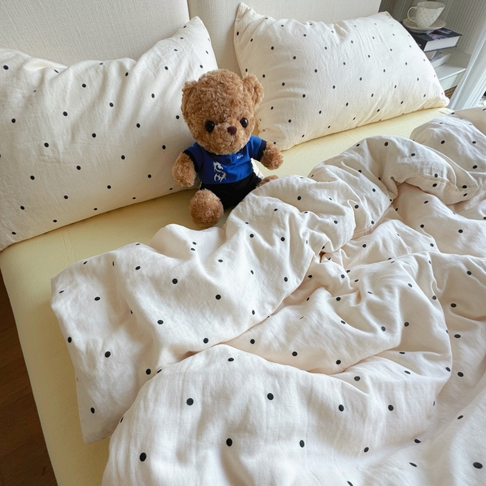 91家纺网 家纺一手货源 找家纺 8+8 2025新款全棉A类母婴级抗菌有氧全棉双层纱亲肤全棉小清新印花三件套四件套 简约款-冰激凌