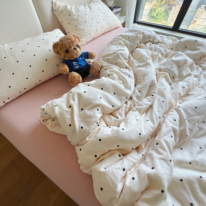 91家纺网 家纺一手货源 找家纺 8+8 2025新款全棉A类母婴级抗菌有氧全棉双层纱亲肤全棉小清新印花三件套四件套 简约款-粉波波