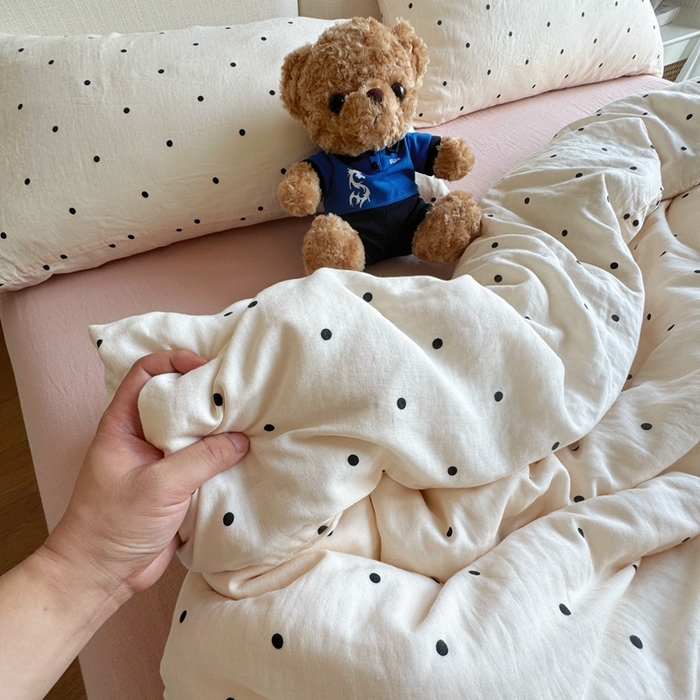 91家纺网 家纺一手货源 找家纺 8+8 2025新款全棉A类母婴级抗菌有氧全棉双层纱亲肤全棉小清新印花三件套四件套 简约款-粉波波