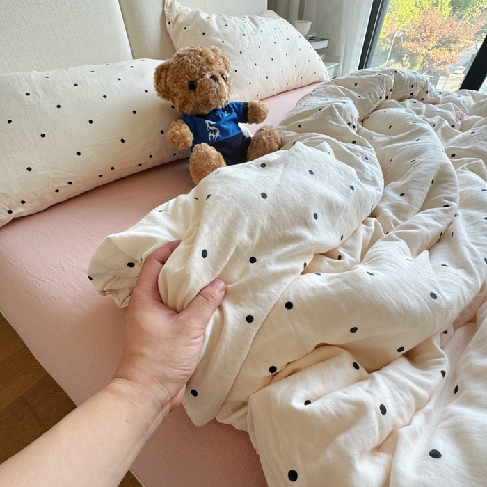 91家纺网 家纺一手货源 找家纺 8+8 2025新款全棉A类母婴级抗菌有氧全棉双层纱亲肤全棉小清新印花三件套四件套 简约款-粉波波