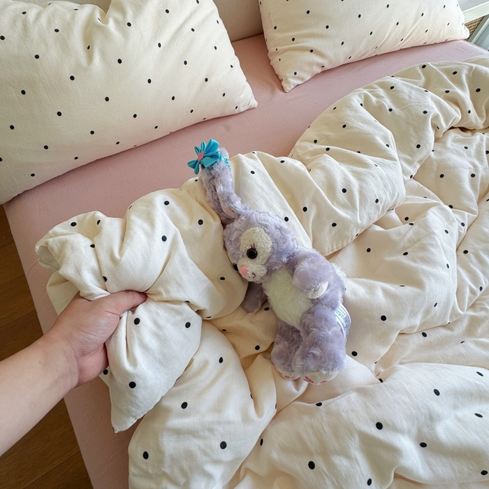 91家纺网 家纺一手货源 找家纺 8+8 2025新款全棉A类母婴级抗菌有氧全棉双层纱亲肤全棉小清新印花三件套四件套 简约款-粉波波