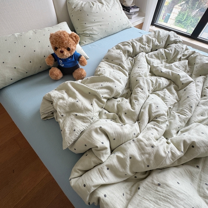 91家纺网 家纺一手货源 找家纺 8+8 2025新款全棉A类母婴级抗菌有氧全棉双层纱亲肤全棉小清新印花三件套四件套 简约款-海盐拿铁