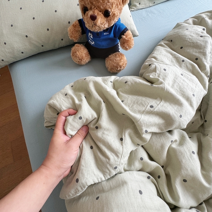 91家纺网 家纺一手货源 找家纺 8+8 2025新款全棉A类母婴级抗菌有氧全棉双层纱亲肤全棉小清新印花三件套四件套 简约款-海盐拿铁