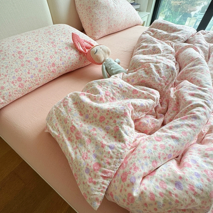 91家纺网 家纺一手货源 找家纺 8+8 2025新款全棉A类母婴级抗菌有氧全棉双层纱亲肤全棉小清新印花三件套四件套 简约款-花镜