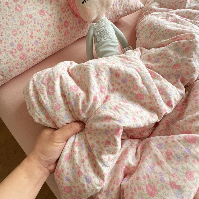 8+8 2025新款全棉A类母婴级抗菌有氧全棉双层纱亲肤全棉小清新印花三件套四件套 简约款-花镜