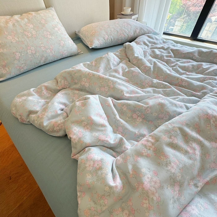 91家纺网 家纺一手货源 找家纺 8+8 2025新款全棉A类母婴级抗菌有氧全棉双层纱亲肤全棉小清新印花三件套四件套 简约款-莱茵河畔