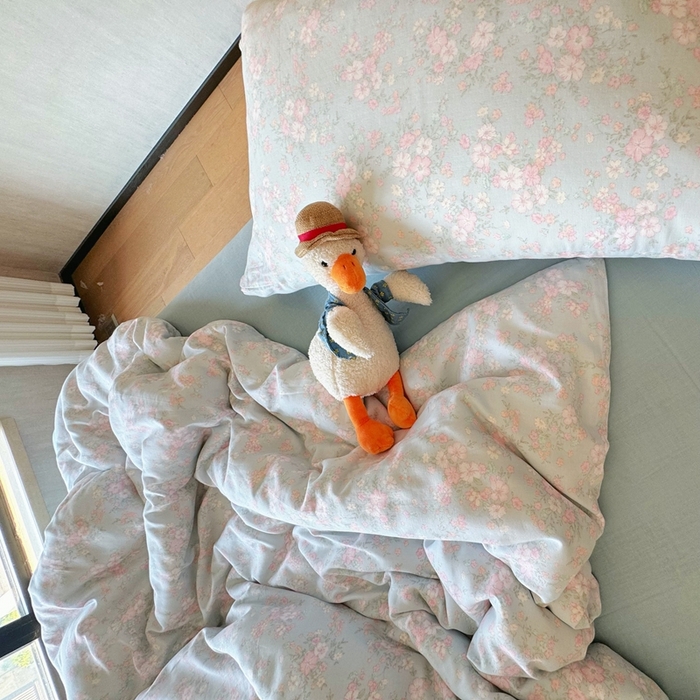 91家纺网 家纺一手货源 找家纺 8+8 2025新款全棉A类母婴级抗菌有氧全棉双层纱亲肤全棉小清新印花三件套四件套 简约款-莱茵河畔