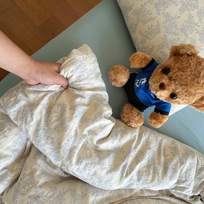 91家纺网 家纺一手货源 找家纺 8+8 2025新款全棉A类母婴级抗菌有氧全棉双层纱亲肤全棉小清新印花三件套四件套 简约款-蓝轩