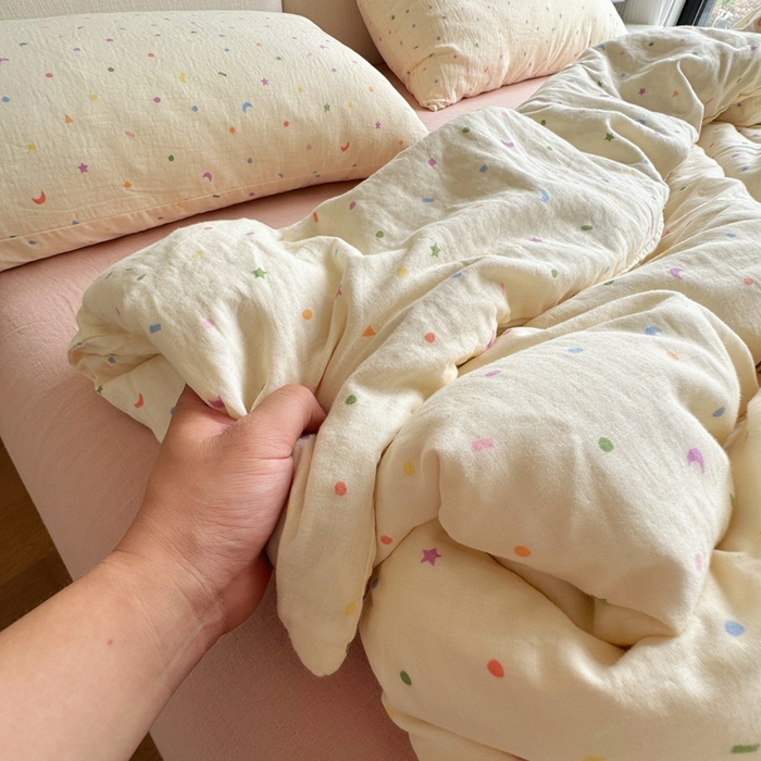 8+8 2025新款全棉A类母婴级抗菌有氧全棉双层纱亲肤全棉小清新印花三件套四件套 简约款-浅熙