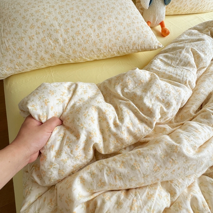 91家纺网 家纺一手货源 找家纺 8+8 2025新款全棉A类母婴级抗菌有氧全棉双层纱亲肤全棉小清新印花三件套四件套 简约款-晴天